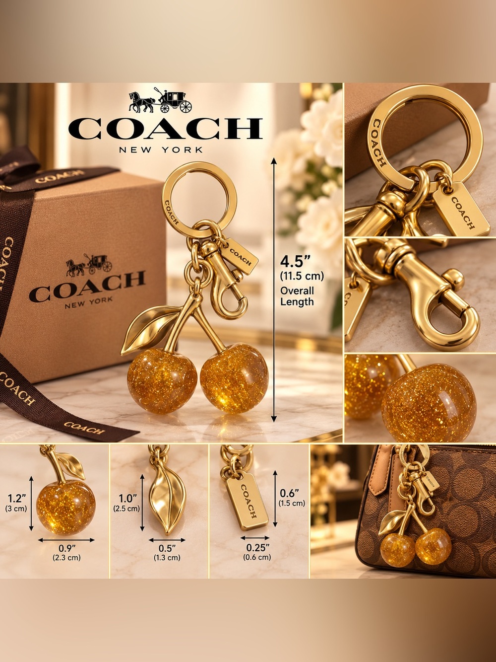 Gold Cherry Keychain Charm
